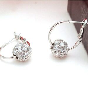 Earrings Fashion Rhinestone  Ball Hoop  Lever Back